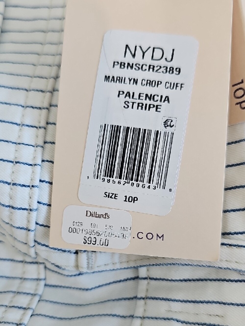 NYDJ Women's White W/Navy Pinstripes Crop Jeans Women's Sz 10 - Picture 9 of 9
